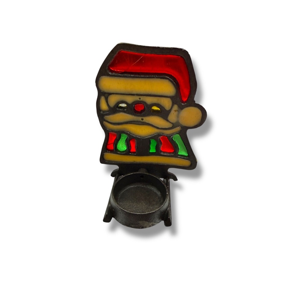 JoyBrite Vintage Santa Candle Holder Red Green Christmas Holiday Cast Iron Decor